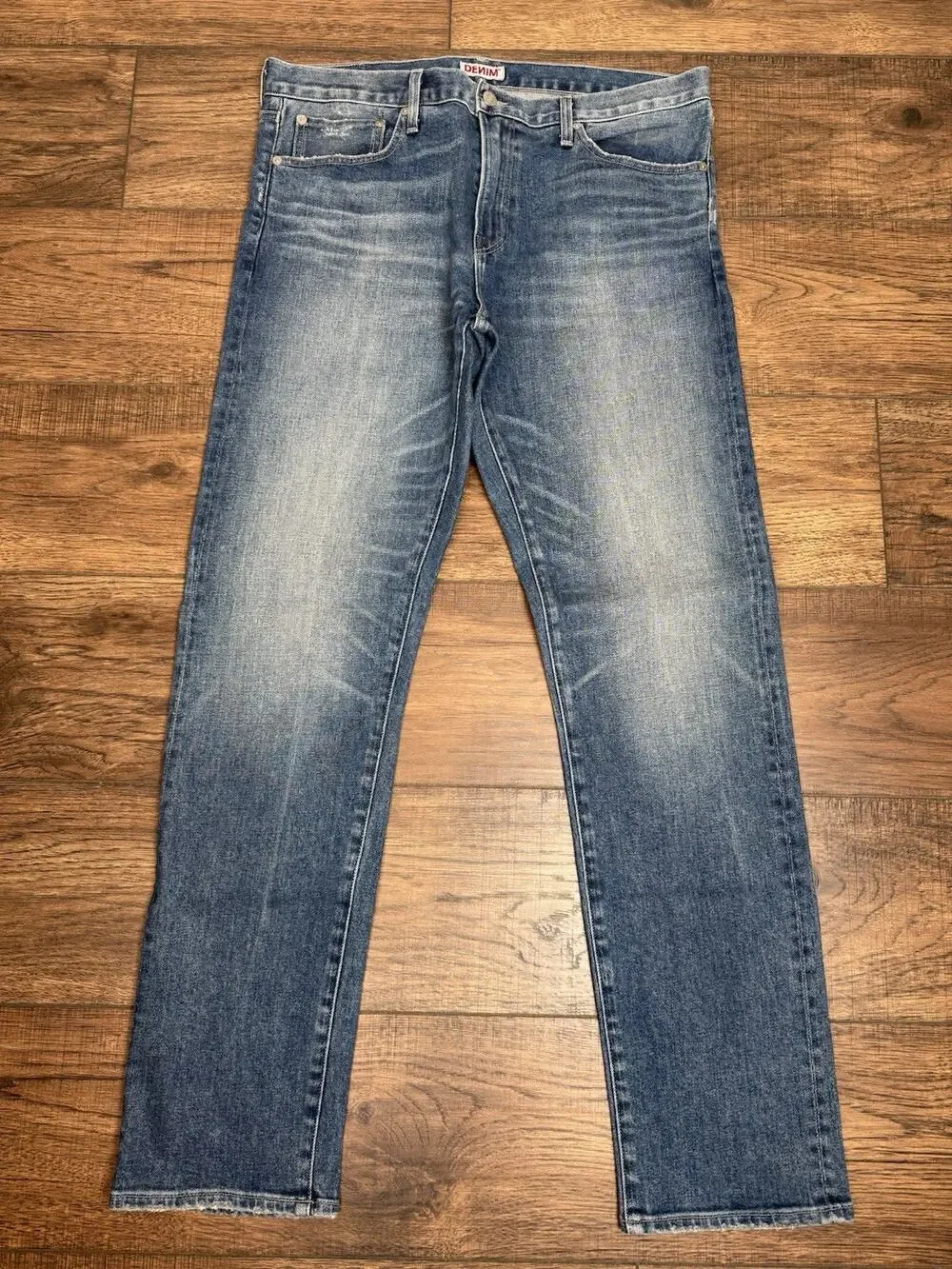 SMN USA Hunter Standard Slim Island Light Blue Distressed Denim Jeans Men 36x32